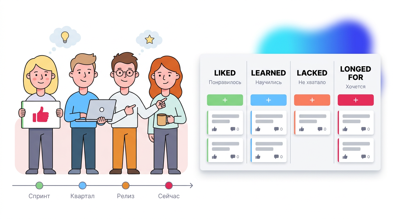 Доска RetroPoint с шаблоном ретроспективы 4Ls