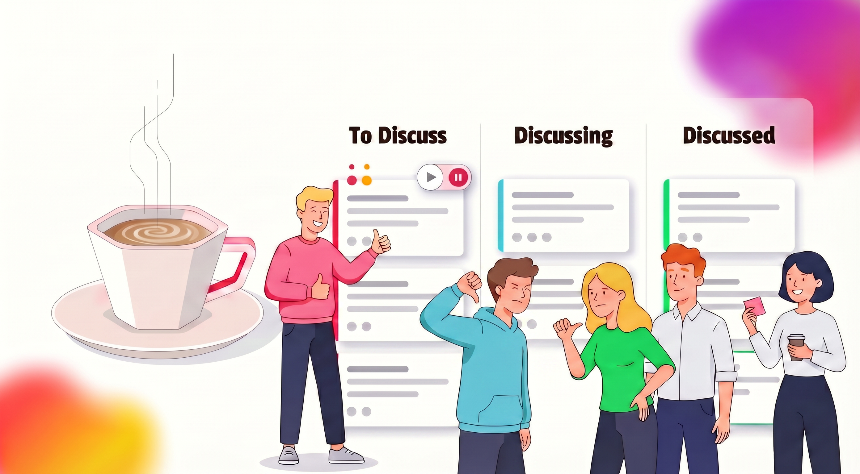 Доска RetroPoint с колонками Lean Coffee: To discuss, Discussing, Discussed