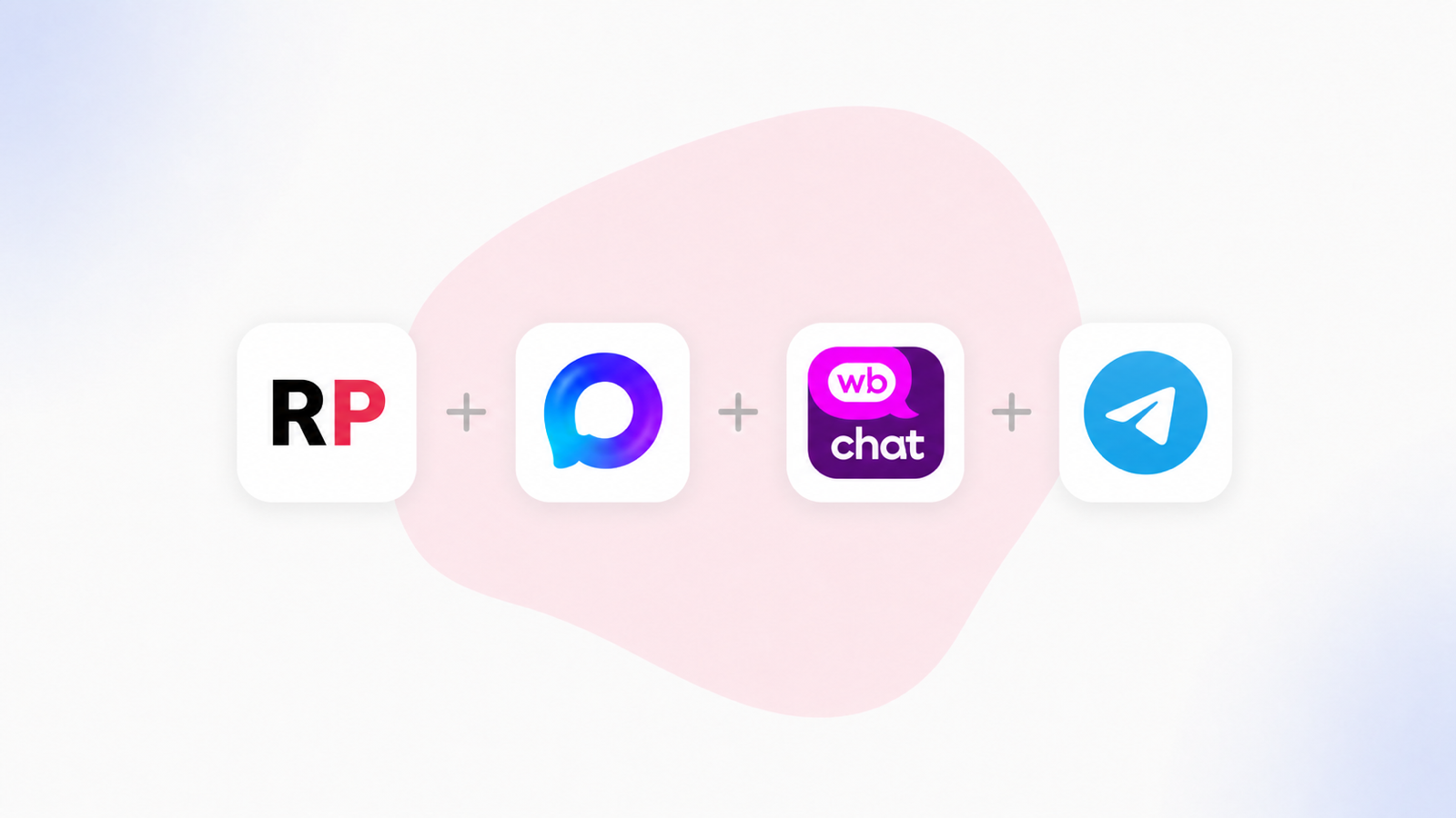 Инициалы RP рядом с официальными логотипами MAX, WB Chat и Telegram на светлом фоне