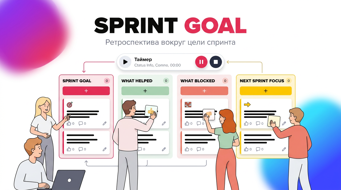 Доска RetroPoint с шаблоном ретроспективы Sprint Goal